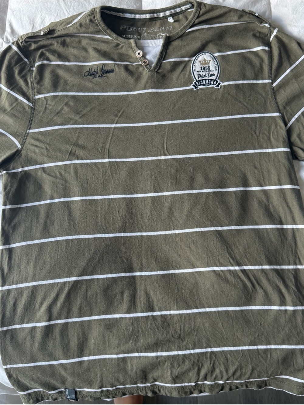 Point Zero Men’s Olive Striped Henley Y2K Perthshire Graphic Shirt